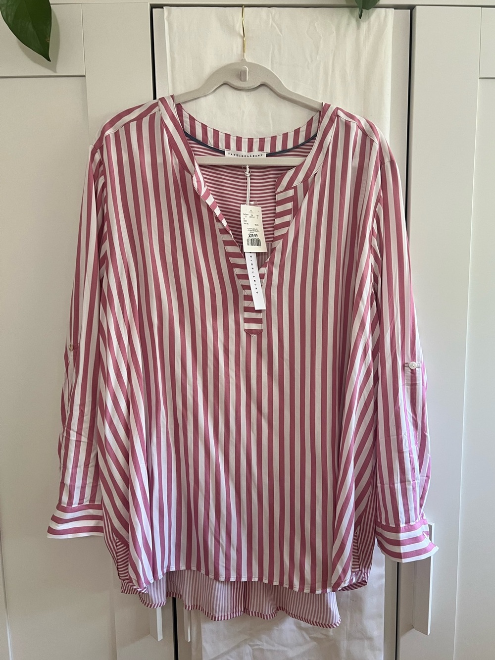 NWT Jane + Delancey Plus Size Pink Stripe Oversized Long Blouse, Size 2X
